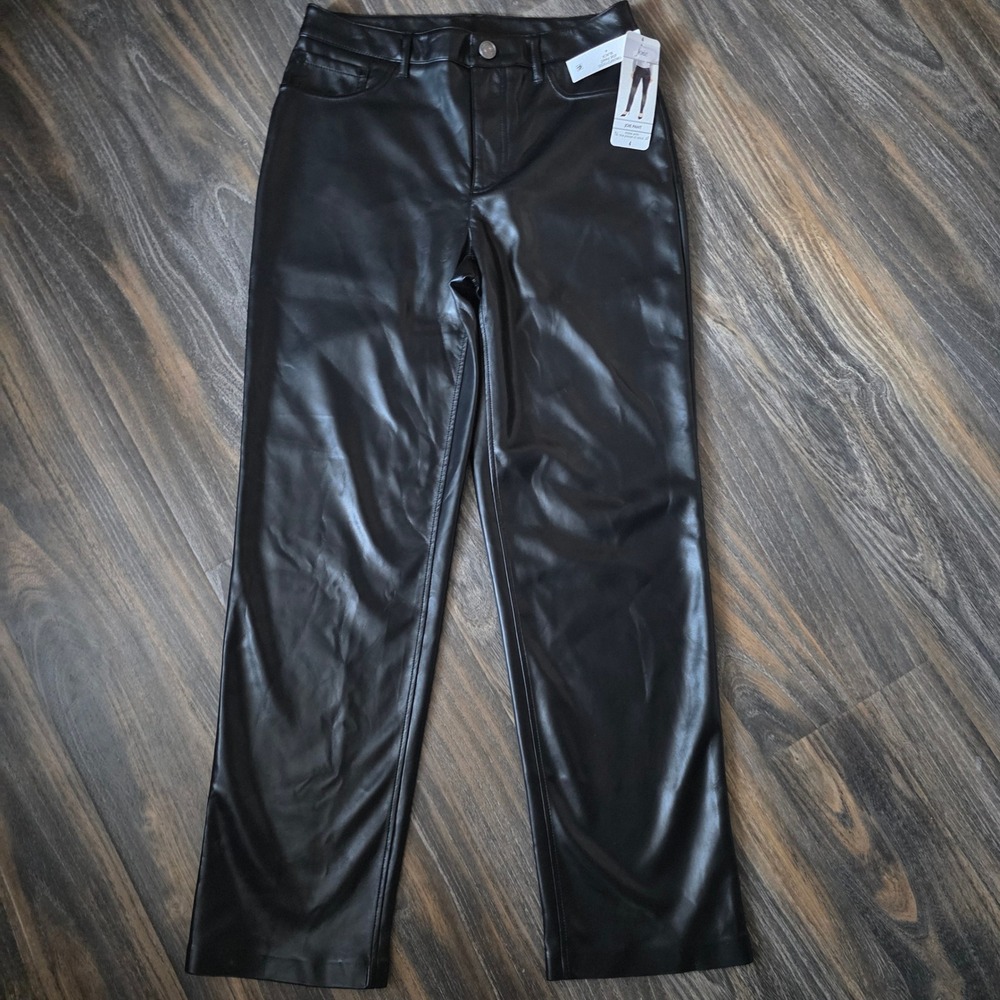 Joie Black Faux Leather Straight Leg High Rise Pants JEI000 Womens 4 NEW